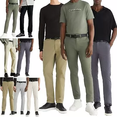 New Mens Stretch Chino Trouser Summer Spandex Cotton Regular Straight Leg Pants • £11.99