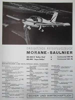 7/1962 Pub Morane Saulnier Ms 880 Rally Ms 885 Super Rally Aircraft German Ad • $10.63