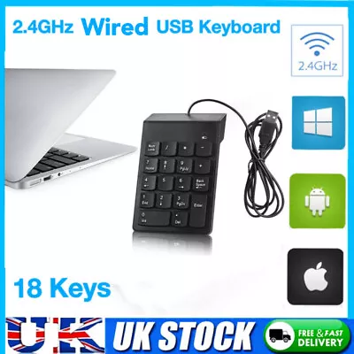 Wired 2.4GHz USB 18 Keyboard Number Pad Numeric Keypad Keyboard For Laptop PC UK • £6.66