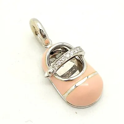 MINT Aaron Basha 18k Gold Pink Enamel Diamond Baby Shoe Bootie Charm Pendant • $899.99
