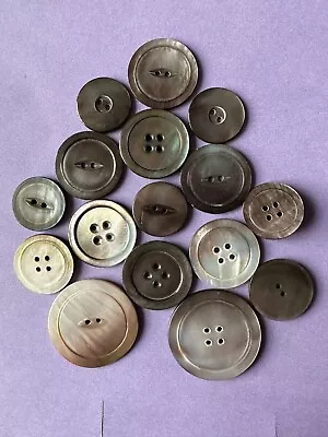 (16) Antique Vintage Large Extra Large And Jumbo Smoky Mother Of Pearl Buttons • $13