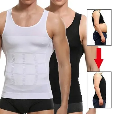 MEN SLIMMING VEST Body Shaper Slim Chest Belly Waist Boobs Compression Top Shirt • £8.79