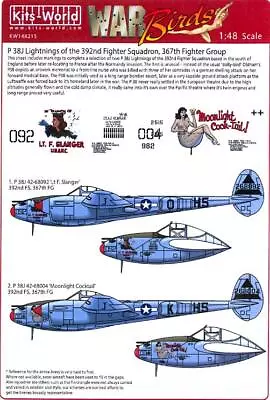 Kits World Decals 1/48 LOCKHEED P-38J LIGHTNING Lt F. Slanger Moonlight Cocktail • $12.99