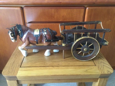 £22.90 • Buy Large Vintage Porcelain Shire Horse Figurine With Wooden/ Brass Cart