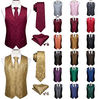 SET Vest Tie Hankie Fashion Men's Formal Dress Suit Slim Tuxedo Waistcoat Coat • $21.61