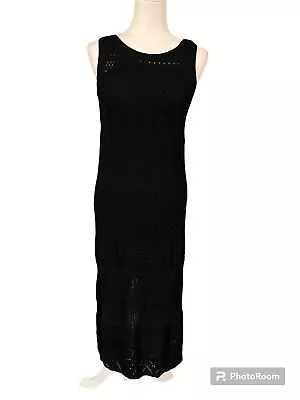 Tahari Sleeveless Crochet Side Slit Bodycon Maxi  Dress Black Size Medium • $45