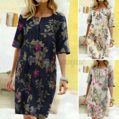 $22.79 • Buy AU STOCK ZANZEA Women Summer Cotton Sundress Plus Size Cotton Mini Floral Dress