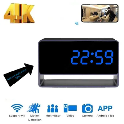 $86.74 • Buy 4K Digital Clock Camera WiFi IP Camcorder Night Vision Alarm Secutiry Nanny Cam