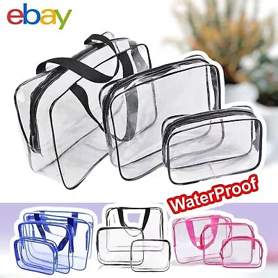 3 Piece Waterproof Travel Bag Set Cosmetic Transparent Makeup Toiletry Pouch • £4.60