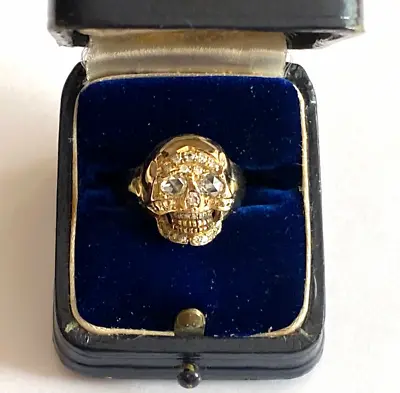 Unique Antique Memento Mori Skull 14k Gold Diamonds Victorian Men Unisex Ring • $3412.50