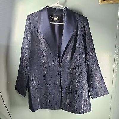 Moshita Couture Women's Blue Single Breasted Blazer Size 12 Navy Blue • $15.99