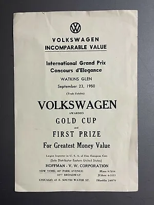 1950 VW Beetle  VW  Hoffman Watkins Glen Grand Prix & Concours Sheet - RARE!! • $99.95