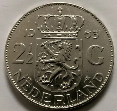 1963 Netherlands 2 1/2 Gulden Silver • $17
