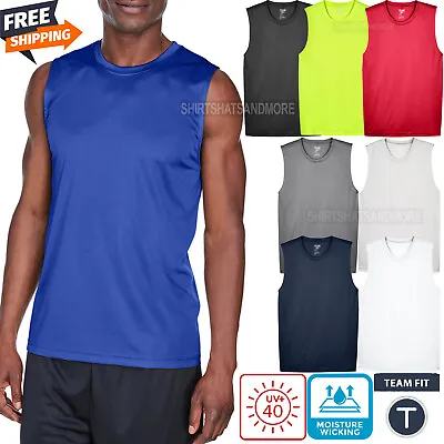 Mens UV 40+ Moisture Wicking Sleeveless T-Shirt Dri Fit Workout Tee Sun Protect • $10.85