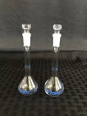 (2/Pack) BRAND GMBH 20mL TC Class A Glass Volumetric Flask W/ Stoppers 36975 • $23.99