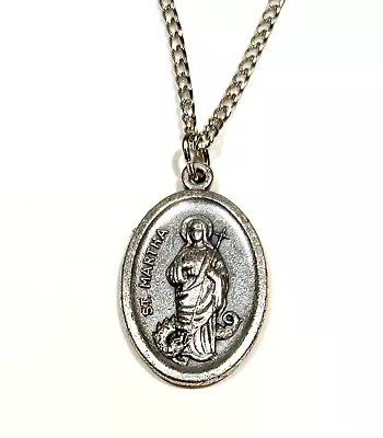 Religious Medal Saint Martha Oxidized 1  Oval Medal With 18  Chain Italy • $4.95