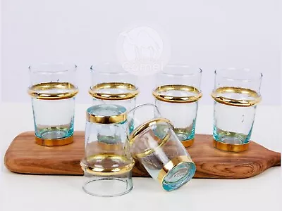 Vintage Beldi Gold Moroccan Tea Glasses Set Handcrafted Style Cups Copper • $79