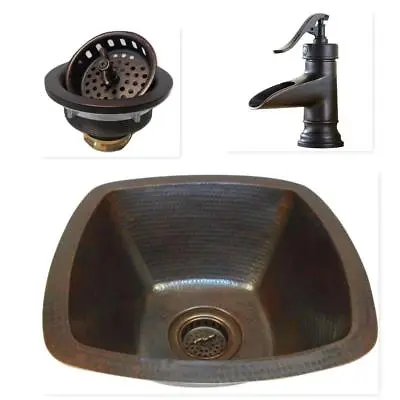 15  Square Copper Bar Prep Sink With 3.5  Drain And ORB Faucet • $289.95