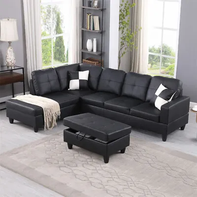 Pick Up Black Faux Leather 3-Piece Sofa Modern Sectional Living Room Sofa Set • $529