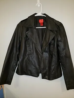 $24.98 • Buy EUC V. Cristina Black Faux Leather Python Moto Crop Jacket Size Small