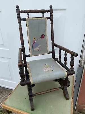 Antique Victorian Edwardian Oak Bobbing Chair Rocking Chair Child Teddy Doll • £65