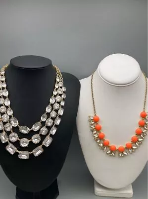 J.Crew Layered Clear Rhinestone Necklace And Orange Rhinestone Necklace • $9.99