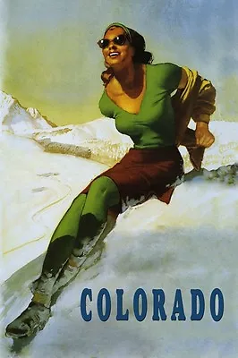 $26.06 • Buy Colorado Ski Winter Sport Aspen Vail Denver Lady Vintage Poster Repro FREE S/H