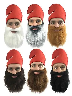 Adults Garden Gnome Dwarf Faux Fur Cosplay Fancy Dress Beard & Hat Accessory • £12.95