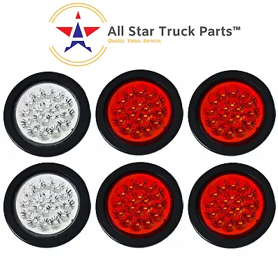4  18 LED Round Stop Turn Tail Backup Reverse Truck Lights (4) Red & (2) White  • $34.50
