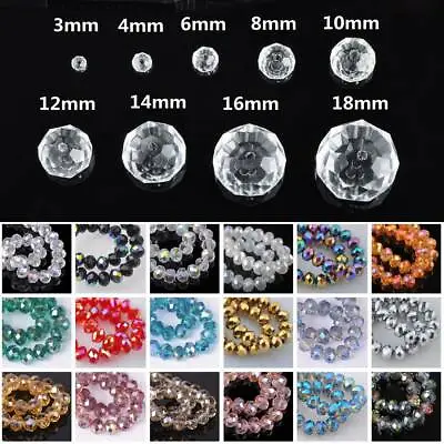 $2.15 • Buy 3mm 4mm 6mm 8mm 10mm 12mm AB Rondelle Faceted Crystal Glass Loose Beads Lot