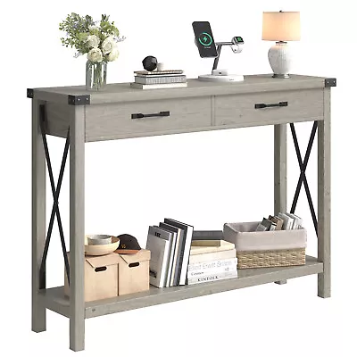 Farmhouse Console Table W/2 Drawer And Storage Shelf Accent Wood Entryway Table • $126.90