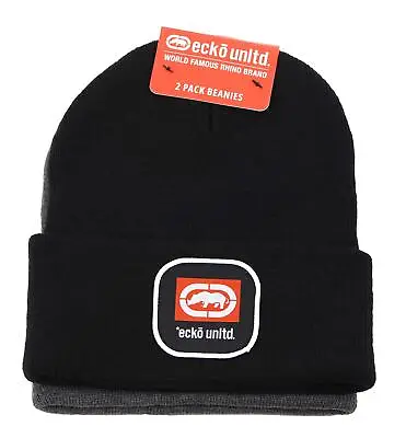 Ecko Unltd 2-Pack Cuffed Beanie Knit OSFM Hat With Rhino Logo Black/Charcoal • $24.99