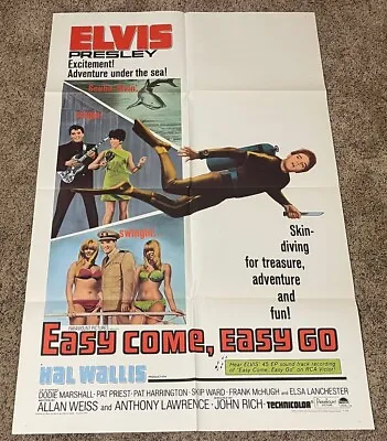 Original 1967 EASY COME EASY GO Movie Poster Folded 27x41 Elvis Presley • $160