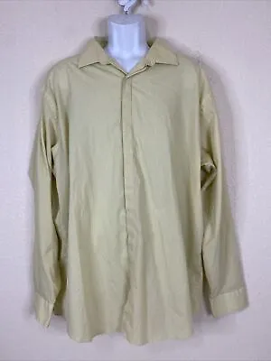 Van Heusen Men Size 18-18.5 Yellow Striped Concealed Button Up Shirt Long Sleeve • $6.60