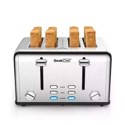 Geek Chef Toaster 4 Slice Stainless Steel Toaster With Extra Wide Slots Bagel • $47.49