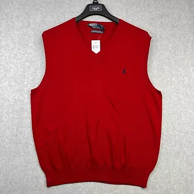 $24.99 • Buy Polo Ralph Lauren Men's 100% Pima Cotton V-Neck Sweater Vest Holiday Red Size XL