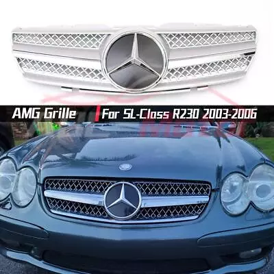 Chrome Silver AMG Style Grille W/Emblem For Benz SL-Class R230 03-06 SL500 SL600 • $139