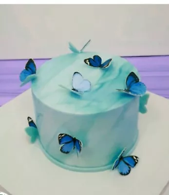 24 BLUE EDIBLE WAFER BUTTERFLIES CUPCAKE BIRTHDAY ANNIVERSARY ENGAGEMENT Baby SH • $25.18