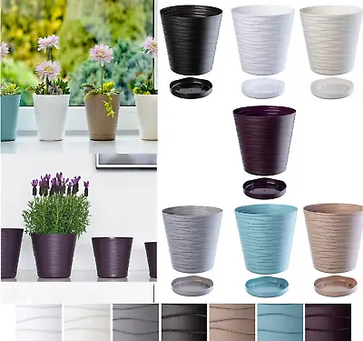 £6.99 • Buy Flowerpot Round Plastic Plant Pot Tedi Modern Plant Pot With Saucer And Drainage