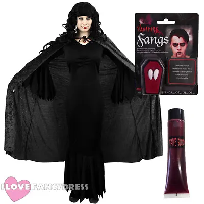 Ladies Deluxe Vampire Costume Black Halloween Fancy Dress Womens Uk Sizes 6-24 • £23.99