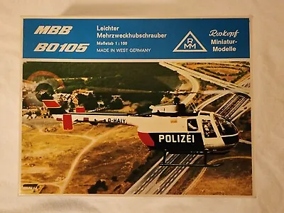 $14.95 • Buy Vintage 1970s RMM Roskopf MBB BO105 Utility Helicopter Model Kit Polizei Germany