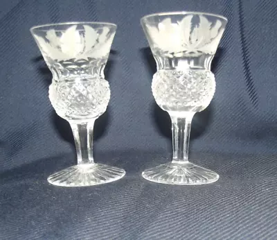 Pair Of Edinburgh Crystal Etched Thistle Sherry  Glasses  85mm 3 1/4  • £39.99