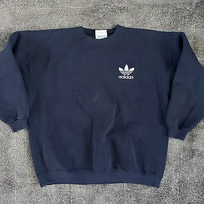 Men's Vintage 90's Adidas Basic Trefoil Logo Navy Blue Crewneck Sweatshirt Sz XL • $32