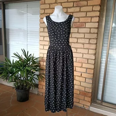 Vintage 80s Equipment Dress Black White Polka Dot Midi Renaissance Size 10 • $69.95