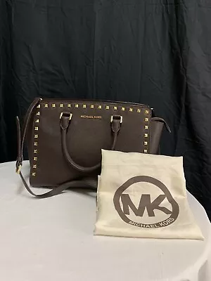 Michael Kors Selma Coffee Brown Studded Satchel Handbag • $35