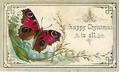 Antique Christmas New Year Card Butterfly Lily Of The Valley Flowers Moth Floral • £2.99