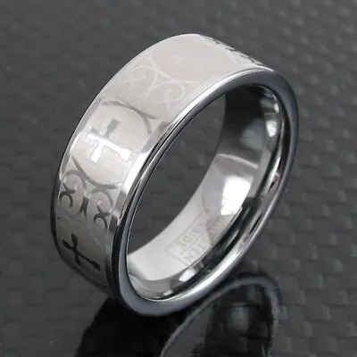 CLOSEOUT! Tungsten Carbide Ornate Cross Design Wedding Band Ring Size 5 6 7 13 • $7.99