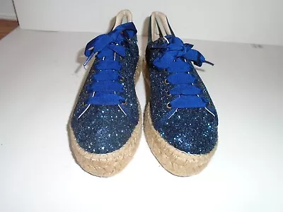 The Shoe Box Made In Spain Blue Sequin Lace Up Espadrille Shoes Size 38 • $49.99