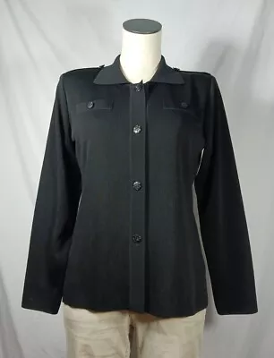 Exclusively Misook Button Cardigan Sweater Black Collared Long Sleeve Women's XS • $24.99