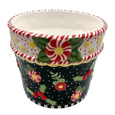 2002 MARY ENGELBREIT Tis The Season Christmas 6.5” Flower Pot Planter Candy Cane • $79.99